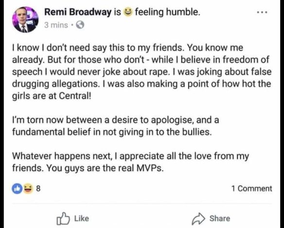 Gold Coast bar owner Remi Broadway posted further comments following the initial post.