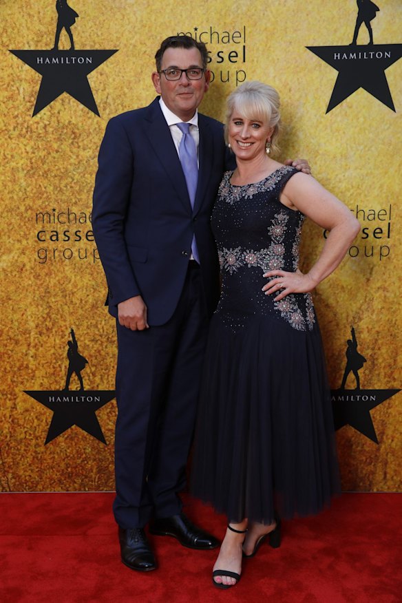 Daniel Andrews and  Catherine Andrews attends the Melbourne premiere Hamilton at Her Majesty's Theatre on March 24, 2022 in Melbourne, Australia.
