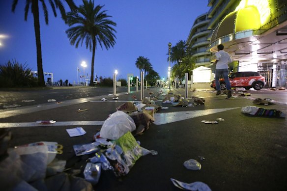 A man runs near the scene of the attack.