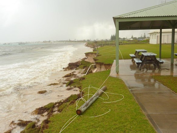 The erosion at Grace Darling Park in Lancelin in May which cost $35,000 to fix. The area behind and next to this park where the proposed caravan park would be located.