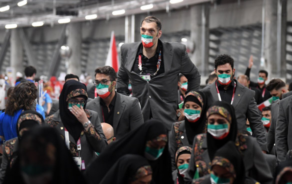 Mehrzad preparing to walk into the Olympic Stadium for the Tokyo Paralympics opening ceremony. 