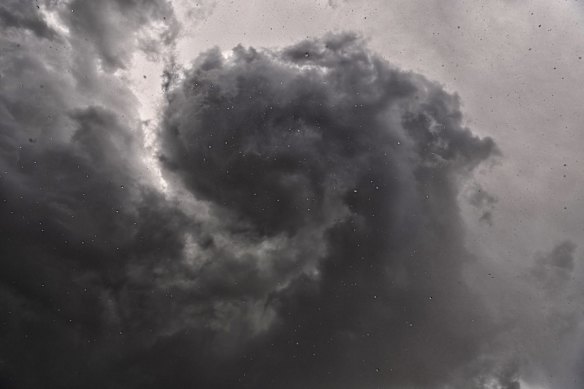 Looking straight up into a rotating storm updraft. Rotating storms developed in the Riverina on Saturday.
