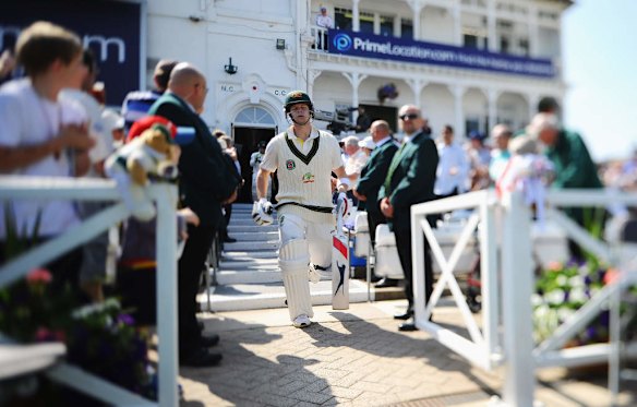 Steve Smith of Australia walks out to bat during day two of the 1st Investec Ashes Test match between England and Australia at Trent Bridge Cricket Ground.