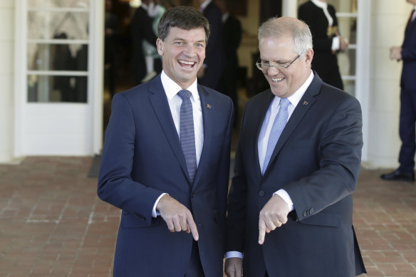 Energy Minister Angus Taylor with Prime Minister Scott Morrison.