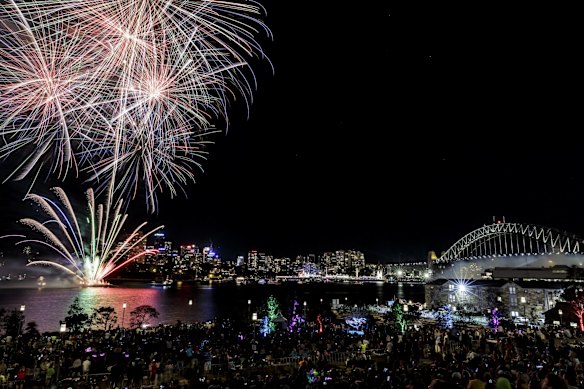 The 9pm fireworks from Barangaroo park, Sydney.