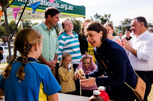 NSW Premier Gladys Berejiklian and Deputy Premier John Barilaro in Muswellbrook, campaigning for Nationals candidate Dave Layzell.
