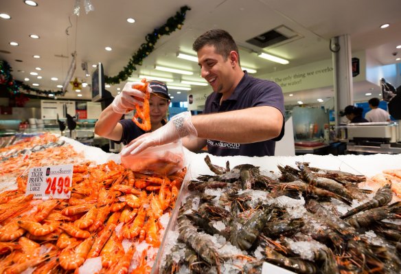 Angelo Vaxevani and Devi Lama at Nicholas Seafood at the Sydney Fish Market.