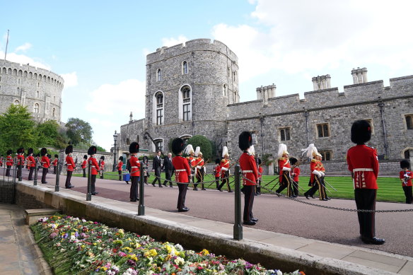 Soldiers from the Grenadier Guards at the Committal Service for Queen Elizabeth II held at St George’s Chapel in Windsor Castle.