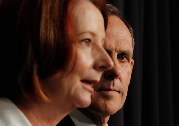 Prime Minister Julia Gillard and Bob Brown at a joint press conference to announce a multi-party climate change committee, Parliament House, Canberra, September 2010.