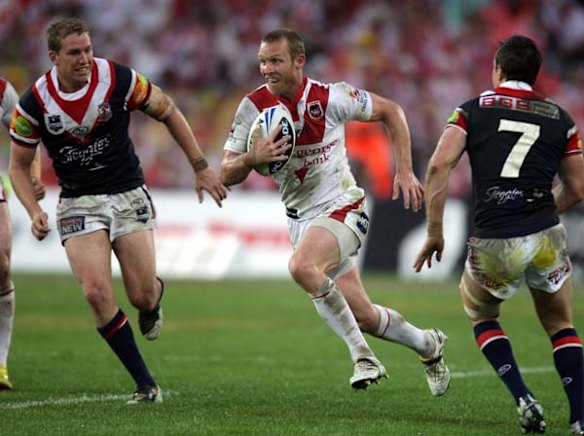 The Dragons captain Ben Hornby makes run.