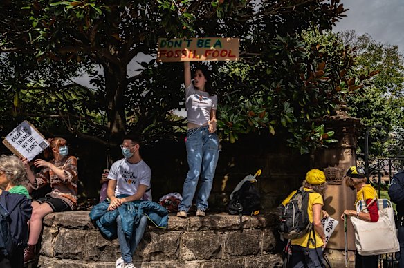Young people gathered in front of the Prime Minister's Kirribilli residence for the School Strike 4 Climate protest.