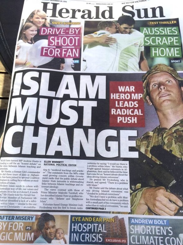 The 'Herald Sun' front page from November 30 2015. 