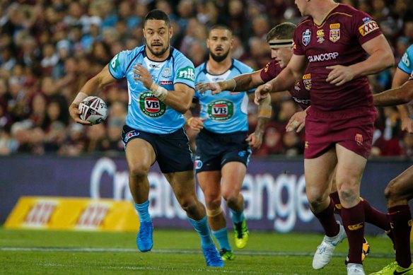 Mixed bag: Hayne playing in the centres during the 2017 State of Origin series.