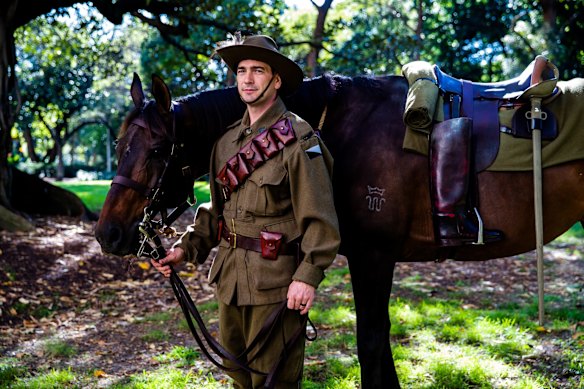 James Fox from the mounted police, representing light horse WW1. The backward boot represents the fallen soldiers who made the ultimate sacrifice.
