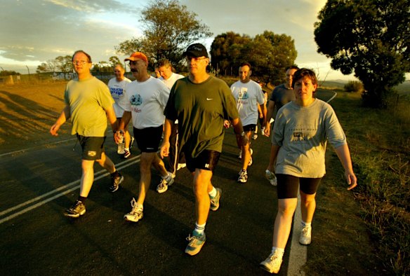 'Wazza's Walkers'.  an exercise group organised by Warren Snowdon, featuring Mark Latham, Craig Emerson, Simon Crean and Nicola Roxon hits the road near Canberra in  2004. 
