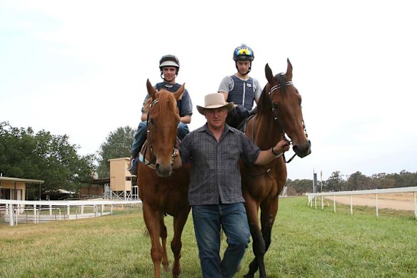 Trainer Gerald Egan with prospective Mansfield runners.