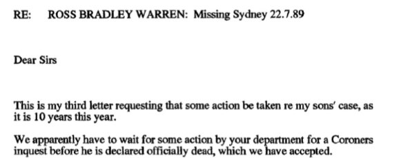 Letter from Kay Warren to NSW Police dated May 26, 1999.