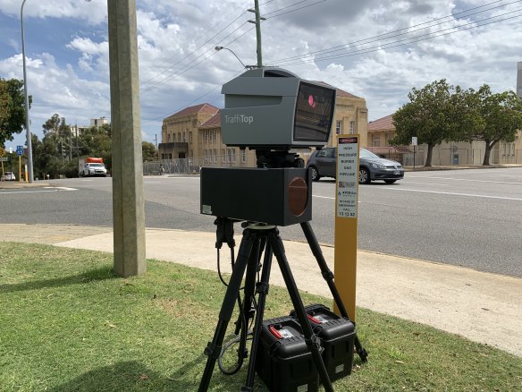 A Jenoptik speed camera deployed on Plain Street, East Perth.