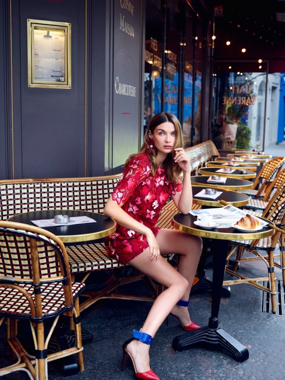 Camilla and Marc Aerie dress, $899. Christian Louboutin Harler shoes, $1395. Lele Sadoughi The Lily earrings, from Pierre Winter Fine Jewels, $259.