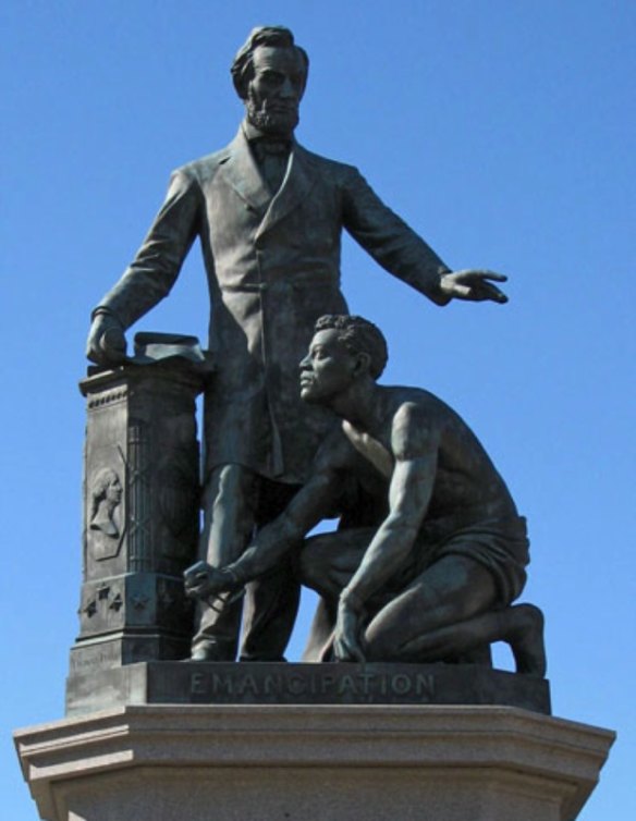 Thomas Ball's Emancipation Memorial in Washington DC, depicting Abraham Lincoln emancipating a slave. Archer Alexander was the model for the slave.