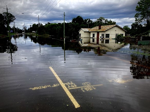The Hawkesbury River as flood levels peaked on Wednesday.