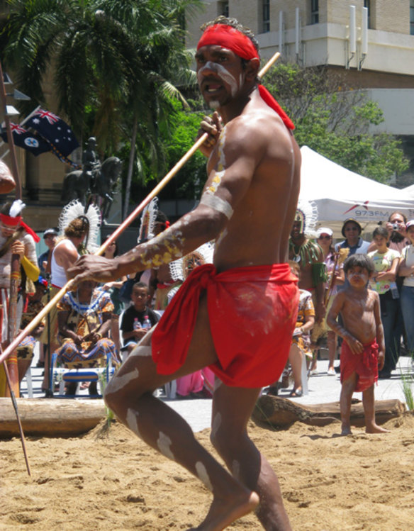 An Aboriginal performer in King George Square. 