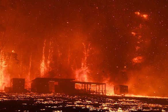 Property overwhelmed by flames at the bushfire in Orangeville.