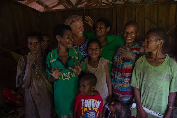Sally Lloyd with patients at the health centre ward, Mougulu, Papua New Guinea.