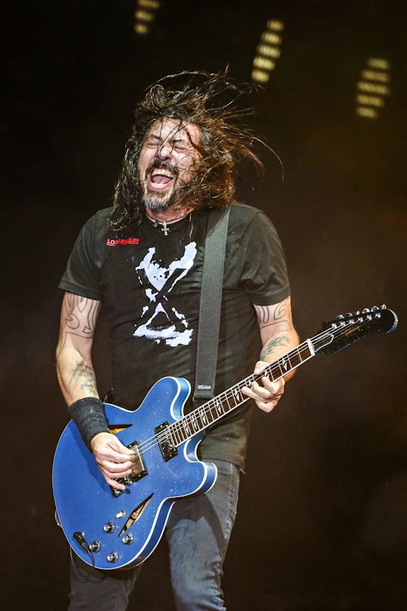Dave Grohl of Foo Fighters performs onstage at GMHBA Stadium in Geelong during the US rock band's only Australian show.