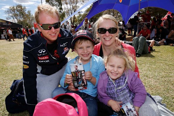 F1 racing fans, Shane Nunn and his wife Alana with children Brodie and Audrina.