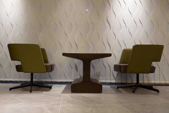 Chairs and a table sit in the View Gold Lounge, operated by East Japan Railway Company and View Card, at the Tokyo Station in Tokyo, Japan. Starting Saturday 26 March 2016, Japan's bullet train Shinkansen rolls into the county's second-largest island Hokkaido for the first time. Passengers on the GranClass can check into this lounge at Tokyo Station before boarding.