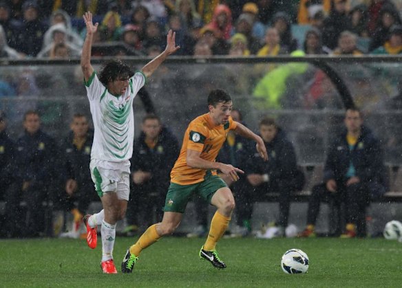 Tommy Oar in action during the Australian Socceroos v Iraq.