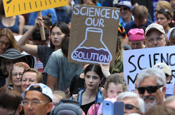 The March for Science Sydney rally in Marin Place.