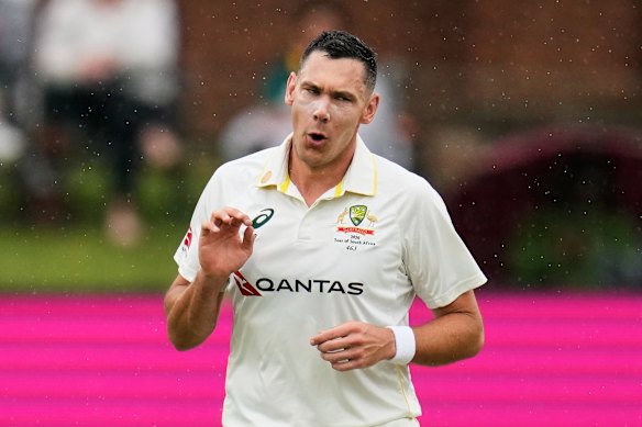 Man of the moment: Paceman Scott Boland was bang on from the start of his opening spell on Sunday night