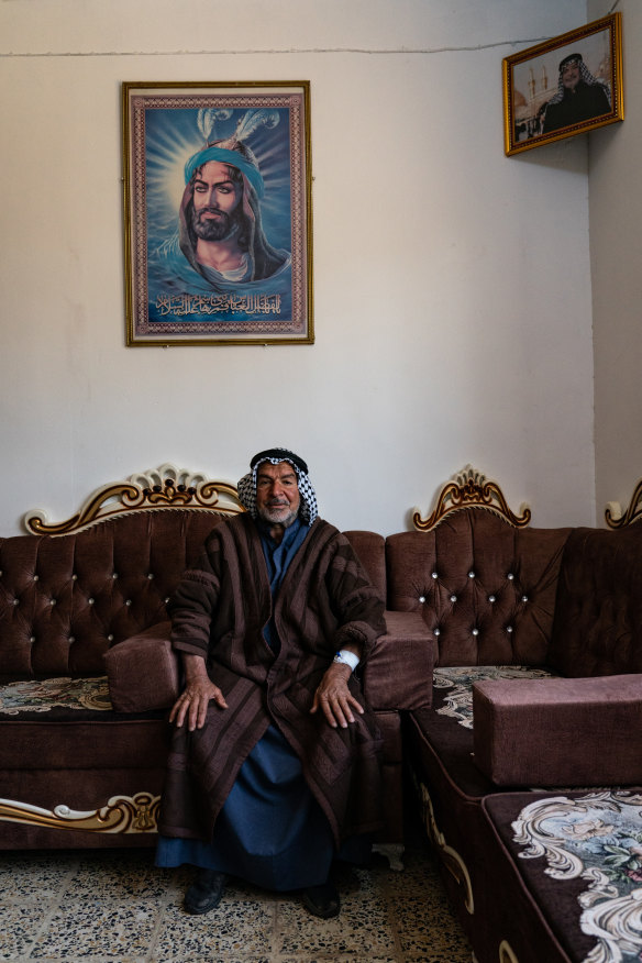 Ghazi Abed Mutlaq, who has prostate cancer and difficulties breathing, at home near the town of Balad, Iraq, on February 5.