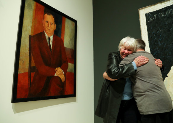Artist Tiiu Reissar meets Wesley Noffs again, 50 years since she was his art teacher, and 57 years since she painted this portrait of his father Ted Noffs for the 1964 Archibald Prize. 