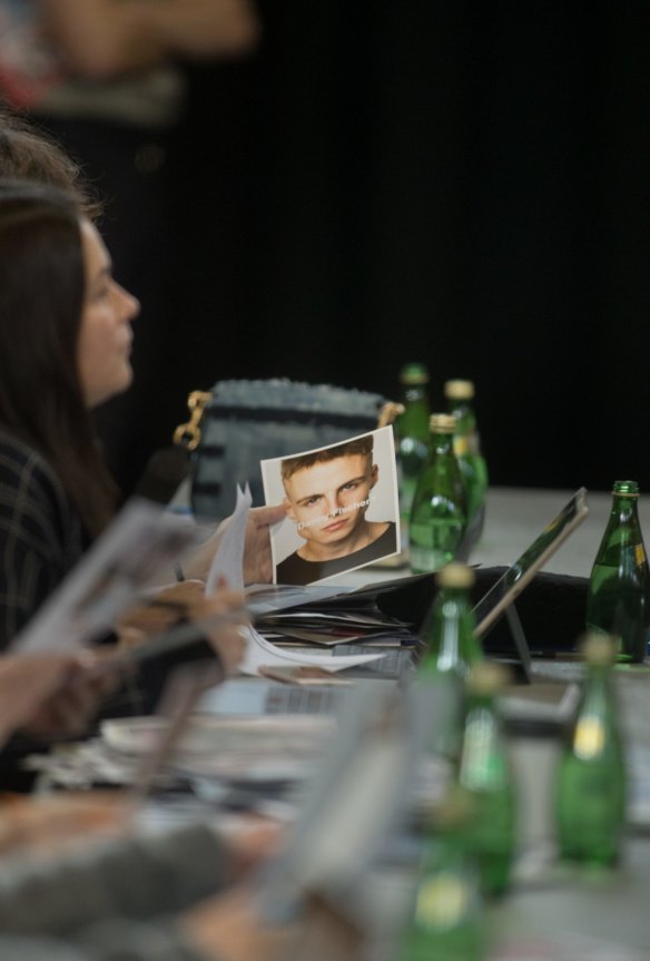 The casting judges' table at the model call for Melbourne Fashion Week.