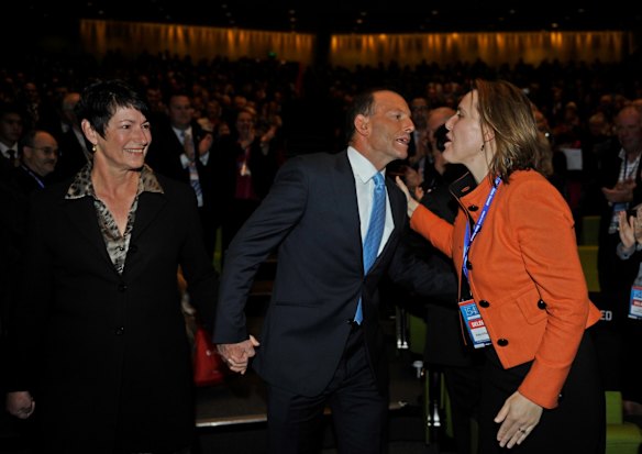 Liberal Party Conference at The Melbourne Convention Centre.. Opposition Leader Tony Abbott  is greeted by Kelly O'Dwyer in 2012.
