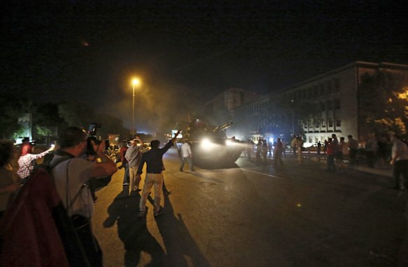 A tank moves into position in Ankara.