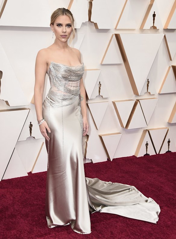 Scarlett Johansson arrives at the Oscars.