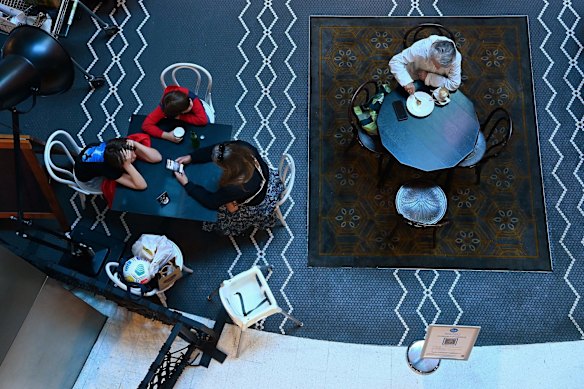 People dining at Pattison's in Westfield Bondi Junction shopping centre on the first day of relaxed COVID-19 restrictions for fully vaccinated people. 