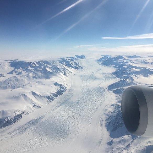 A glacier cutting a path across Antarctica.