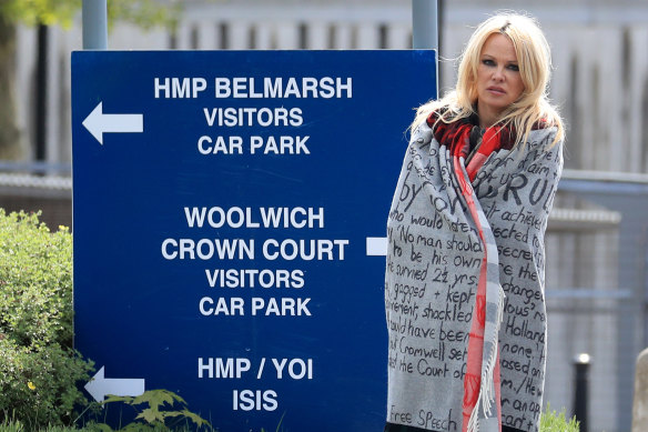 Anderson leaving Belmarsh Prison in south-east London after visiting Assange.