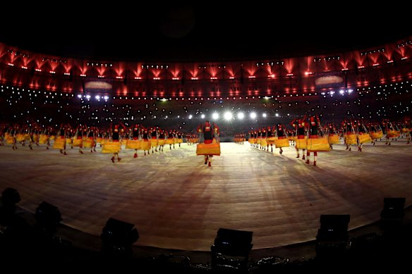 Dancers perform during the Closing Ceremony on Day 16 of the Rio 2016 Olympic Games.