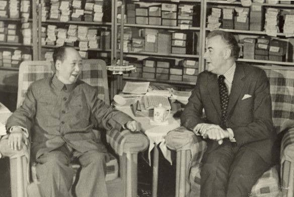 SMH OBITS 091113. Australian Prime Minister Gough Whitlam meets Chinese leader Chairman Mao Tse-tung in Peking, November 3, 1973. The meeting took place in Mao's residence. FAIRFAX PHOTO LIBRARY