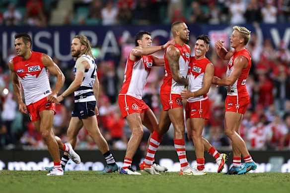Lance Franklin moments after scoring his 1000th AFL goal.