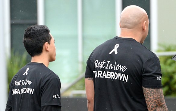 Mourners arrive at the funeral service for Gold Coast woman Tara Brown who was allegedly bashed to death by her ex-partner Lionel Patea.