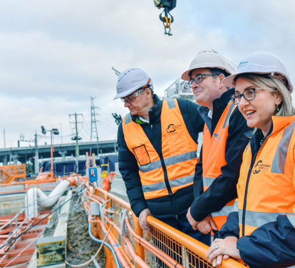 Victorian Premier  Dan Andrews and the minister for Transport Infrastructure Jacinta Allan mark a major milestone at the Metro tunnel, North Melbourne. 