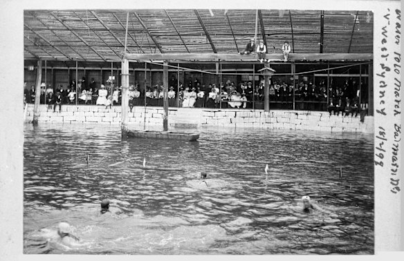 A swimming and water polo carnival at Elkington Park Pool, as Dawn Fraser baths was then known,  in 1899. 