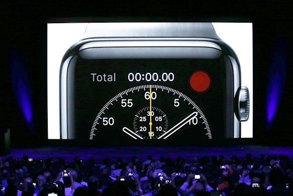 The Apple Watch features a dial on the side for scrolling and navigation.